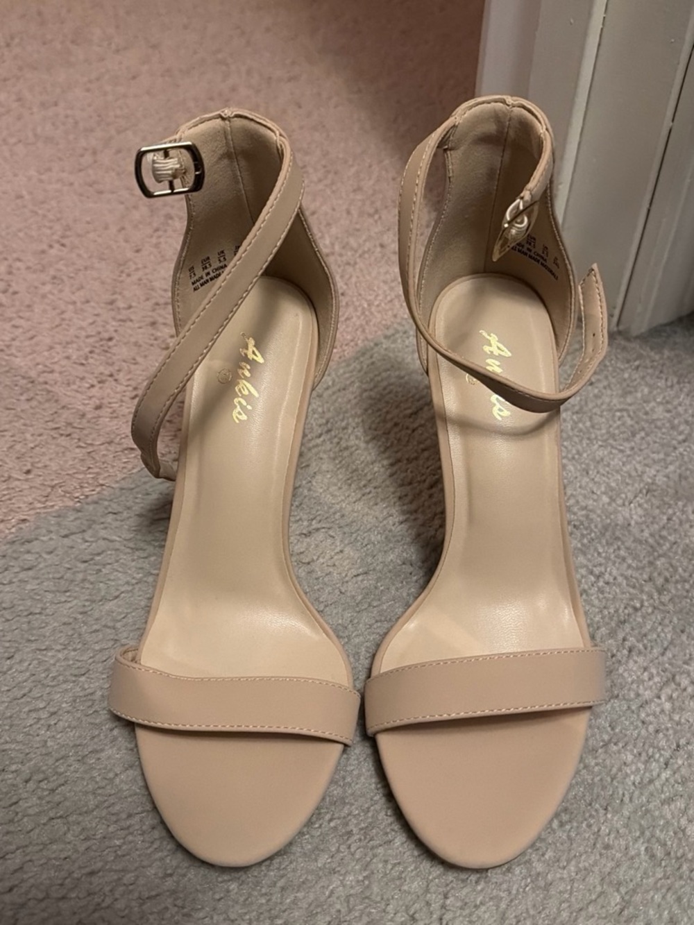 Ankle-Strap Open Toe Heels in Beige by Aisle